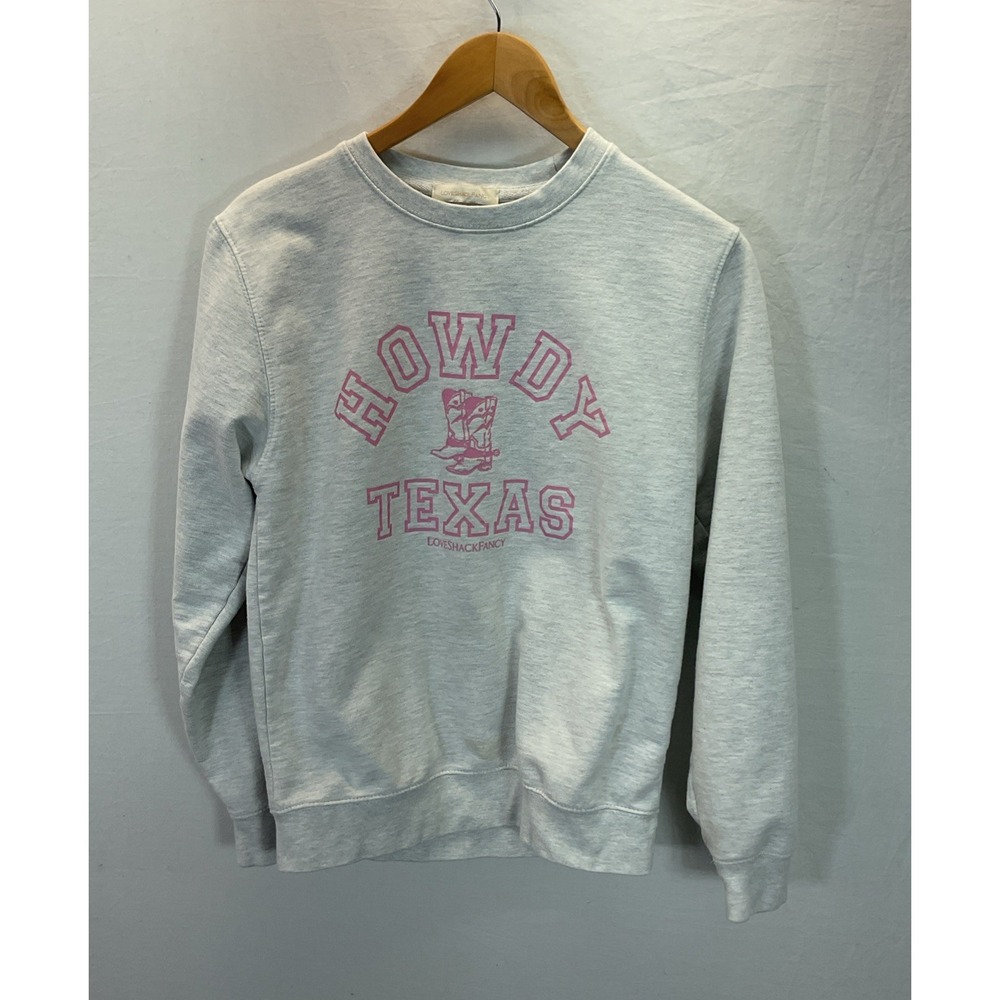 Love Shack Fancy Gray Crew Neck sweatshirt Cowboy boots "Howdy Texas" S